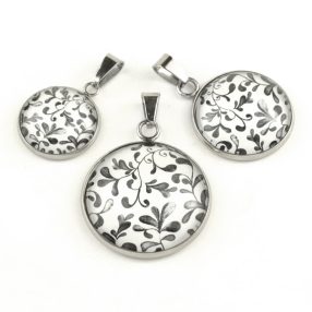   Nemesacél üveglencsés medál - választható méretben - indás (3710)