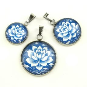   Nemesacél üveglencsés medál - választható méretben - lótuszvirág (3900)