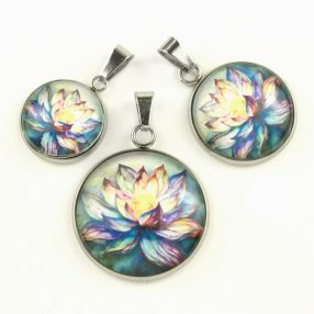   Nemesacél üveglencsés medál - választható méretben - tavirózsa (3901)