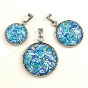   Nemesacél üveglencsés medál - választható méretben - perzsa mintás (4001)