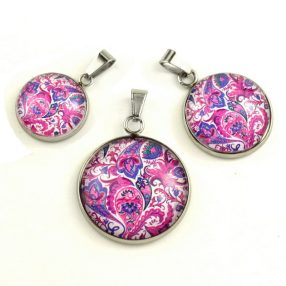   Nemesacél üveglencsés medál - választható méretben - perzsa mintás (4002)