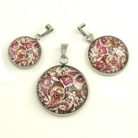   Nemesacél üveglencsés medál - választható méretben - perzsa mintás (4004)