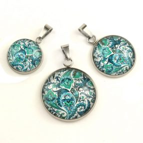   Nemesacél üveglencsés medál - választható méretben - perzsa mintás (4005)
