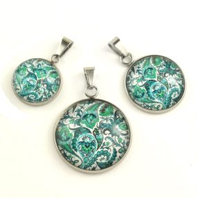   Nemesacél üveglencsés medál - választható méretben - perzsa mintás (4006)