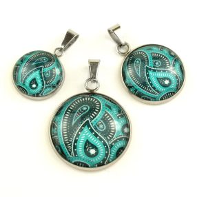   Nemesacél üveglencsés medál - választható méretben - perzsa mintás (4014)