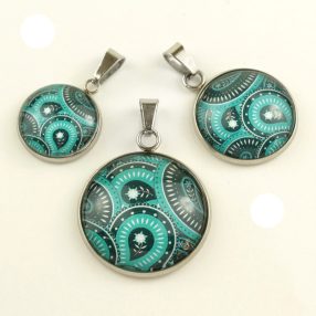   Nemesacél üveglencsés medál - választható méretben - perzsa mintás (4016)