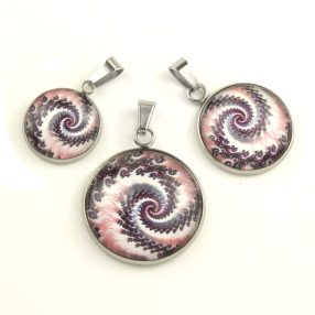   Nemesacél üveglencsés medál - választható méretben - fraktál (4502)