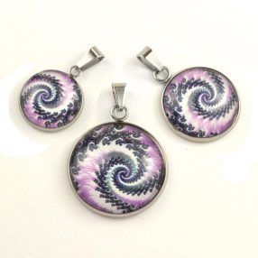   Nemesacél üveglencsés medál - választható méretben - fraktál (4503)