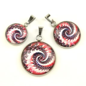   Nemesacél üveglencsés medál - választható méretben - fraktál (4506)