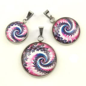   Nemesacél üveglencsés medál - választható méretben - fraktál (4507)