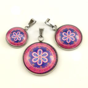   Nemesacél üveglencsés medál - választható méretben - mandala (5026)