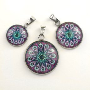   Nemesacél üveglencsés medál - választható méretben - mandala (5041)