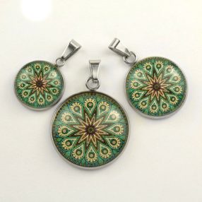   Nemesacél üveglencsés medál - választható méretben - mandala (5042)