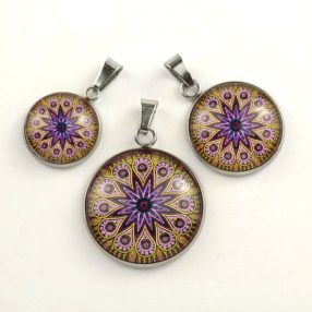   Nemesacél üveglencsés medál - választható méretben - mandala (5043)