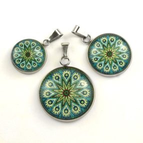   Nemesacél üveglencsés medál - választható méretben - mandala (5045)