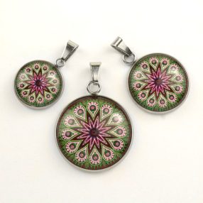   Nemesacél üveglencsés medál - választható méretben - mandala (5046)