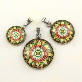   Nemesacél üveglencsés medál - választható méretben - mandala (5065)