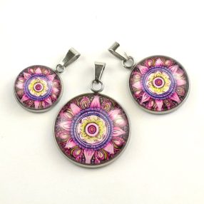   Nemesacél üveglencsés medál - választható méretben - mandala (5067)