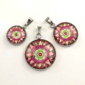   Nemesacél üveglencsés medál - választható méretben - mandala (5068)