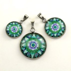   Nemesacél üveglencsés medál - választható méretben - mandala (5069)
