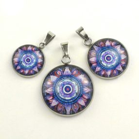   Nemesacél üveglencsés medál - választható méretben - mandala (5070)