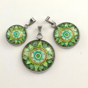   Nemesacél üveglencsés medál - választható méretben - mandala (5071)