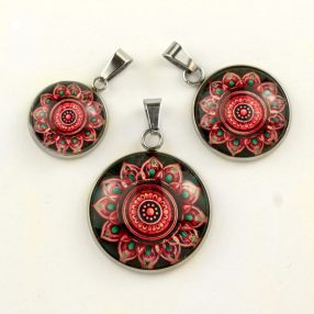  Nemesacél üveglencsés medál - választható méretben - mandala (5079)