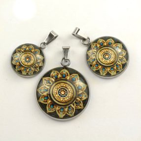   Nemesacél üveglencsés medál - választható méretben - mandala (5082)