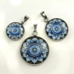   Nemesacél üveglencsés medál - választható méretben - mandala (5083)