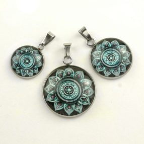   Nemesacél üveglencsés medál - választható méretben - mandala (5084)