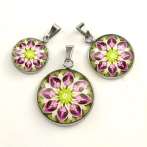   Nemesacél üveglencsés medál - választható méretben - mandala (5085)