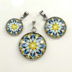   Nemesacél üveglencsés medál - választható méretben - mandala (5087)