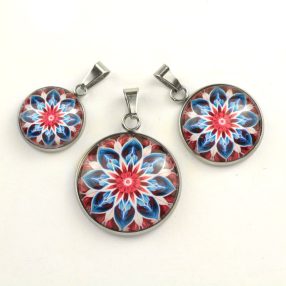   Nemesacél üveglencsés medál - választható méretben - mandala (5088)