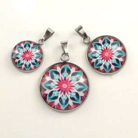   Nemesacél üveglencsés medál - választható méretben - mandala (5089)