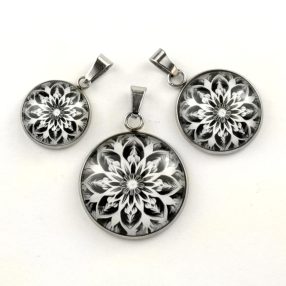   Nemesacél üveglencsés medál - választható méretben - mandala (5090)