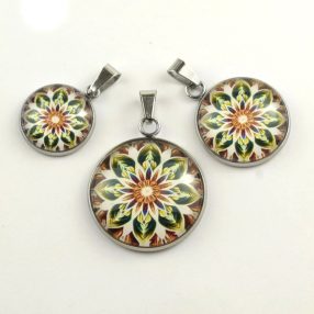   Nemesacél üveglencsés medál - választható méretben - mandala (5092)