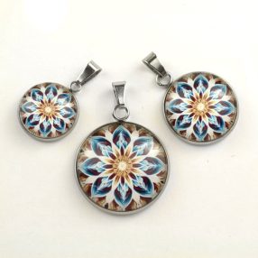   Nemesacél üveglencsés medál - választható méretben - mandala (5093)