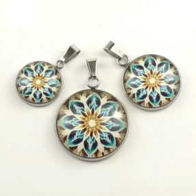   Nemesacél üveglencsés medál - választható méretben - mandala (5094)