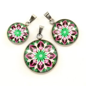   Nemesacél üveglencsés medál - választható méretben - mandala (5095)