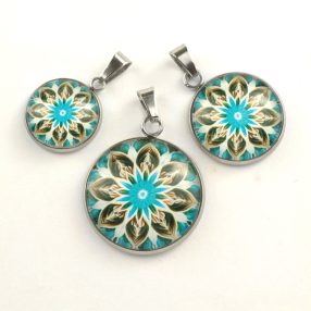   Nemesacél üveglencsés medál - választható méretben - mandala (5096)