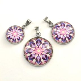   Nemesacél üveglencsés medál - választható méretben - mandala (5097)