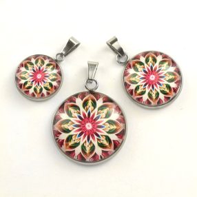   Nemesacél üveglencsés medál - választható méretben - mandala (5099)