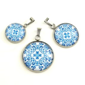   Nemesacél üveglencsés medál - választható méretben - mandala (5400)