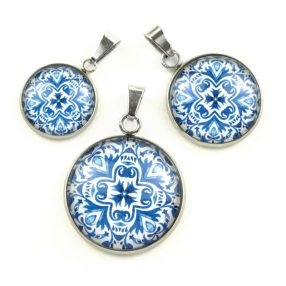   Nemesacél üveglencsés medál - választható méretben - mandala (5401)