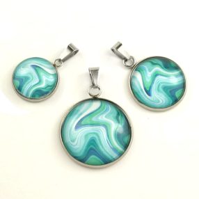   Nemesacél üveglencsés medál - választható méretben - achát mintás (5505)