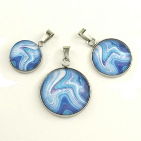   Nemesacél üveglencsés medál - választható méretben - achát mintás (5506)