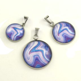   Nemesacél üveglencsés medál - választható méretben - achát mintás (5507)