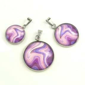   Nemesacél üveglencsés medál - választható méretben - achát mintás (5508)