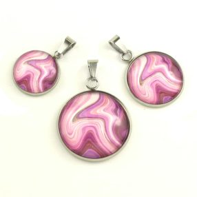   Nemesacél üveglencsés medál - választható méretben - achát mintás (5509)