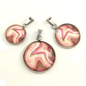   Nemesacél üveglencsés medál - választható méretben - achát mintás (5510)